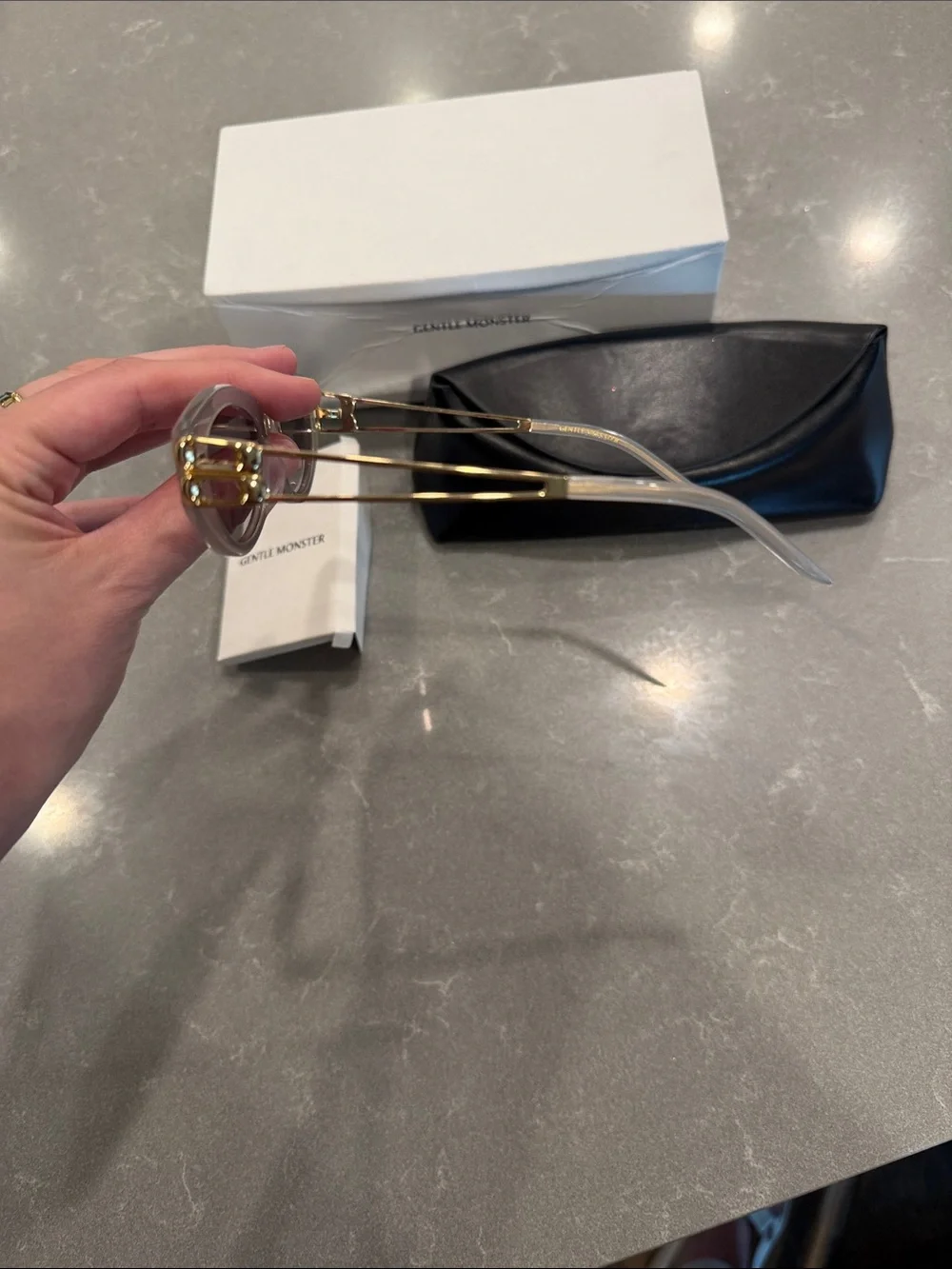 GENTLE MONSTER Clear Frame Sunglasses with Brown Lenses and Black Case